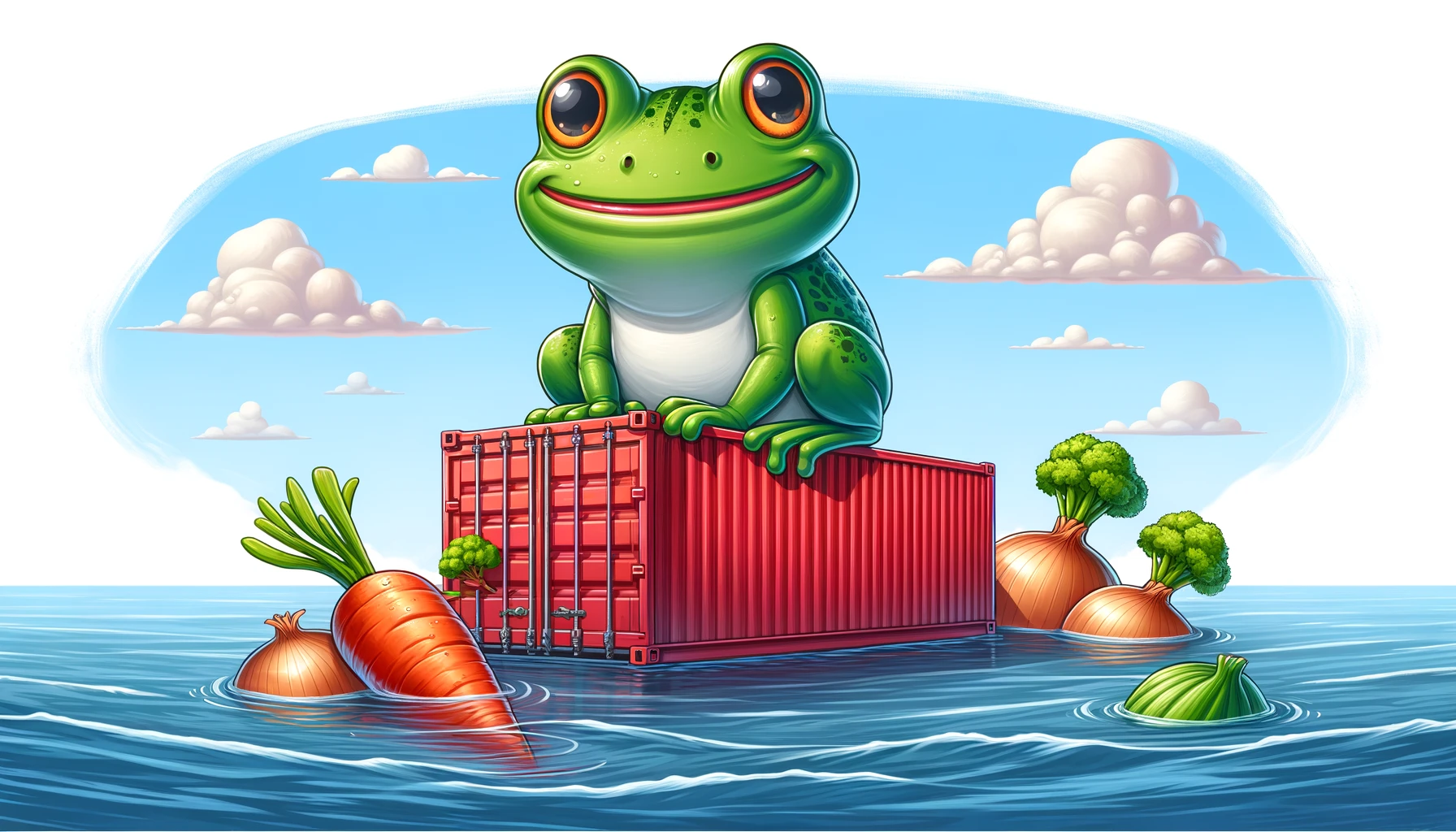 Frog saved by a shipping container