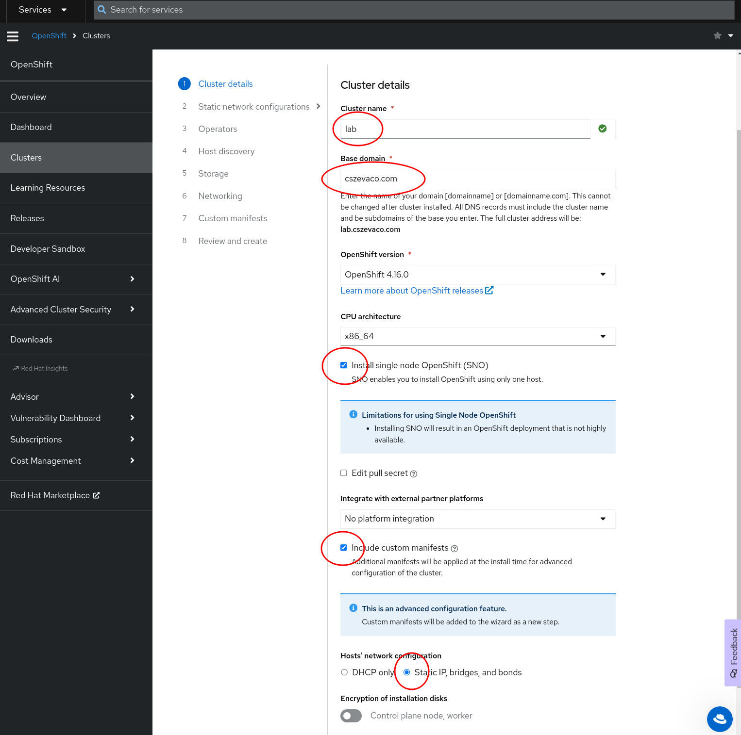 cluster details configuration