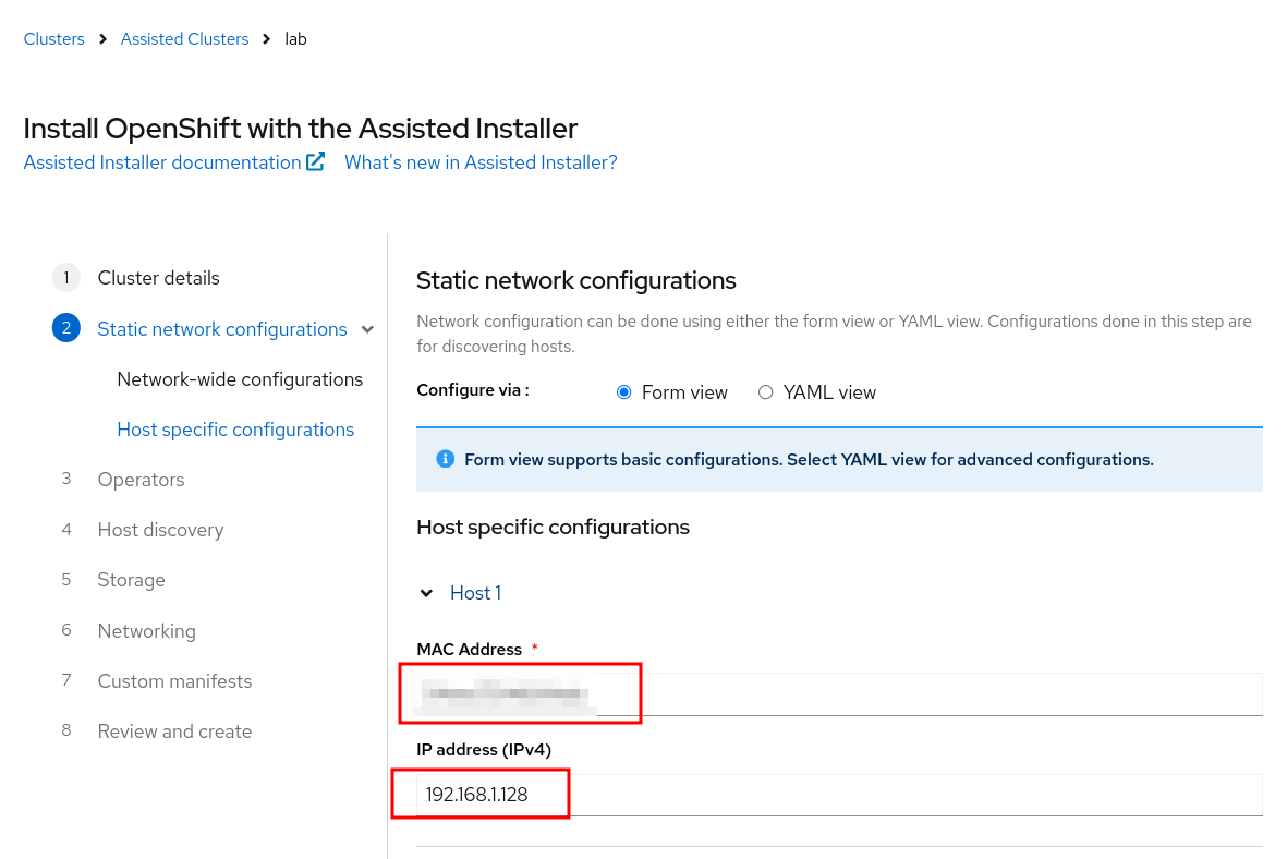 Cluster network details configuration