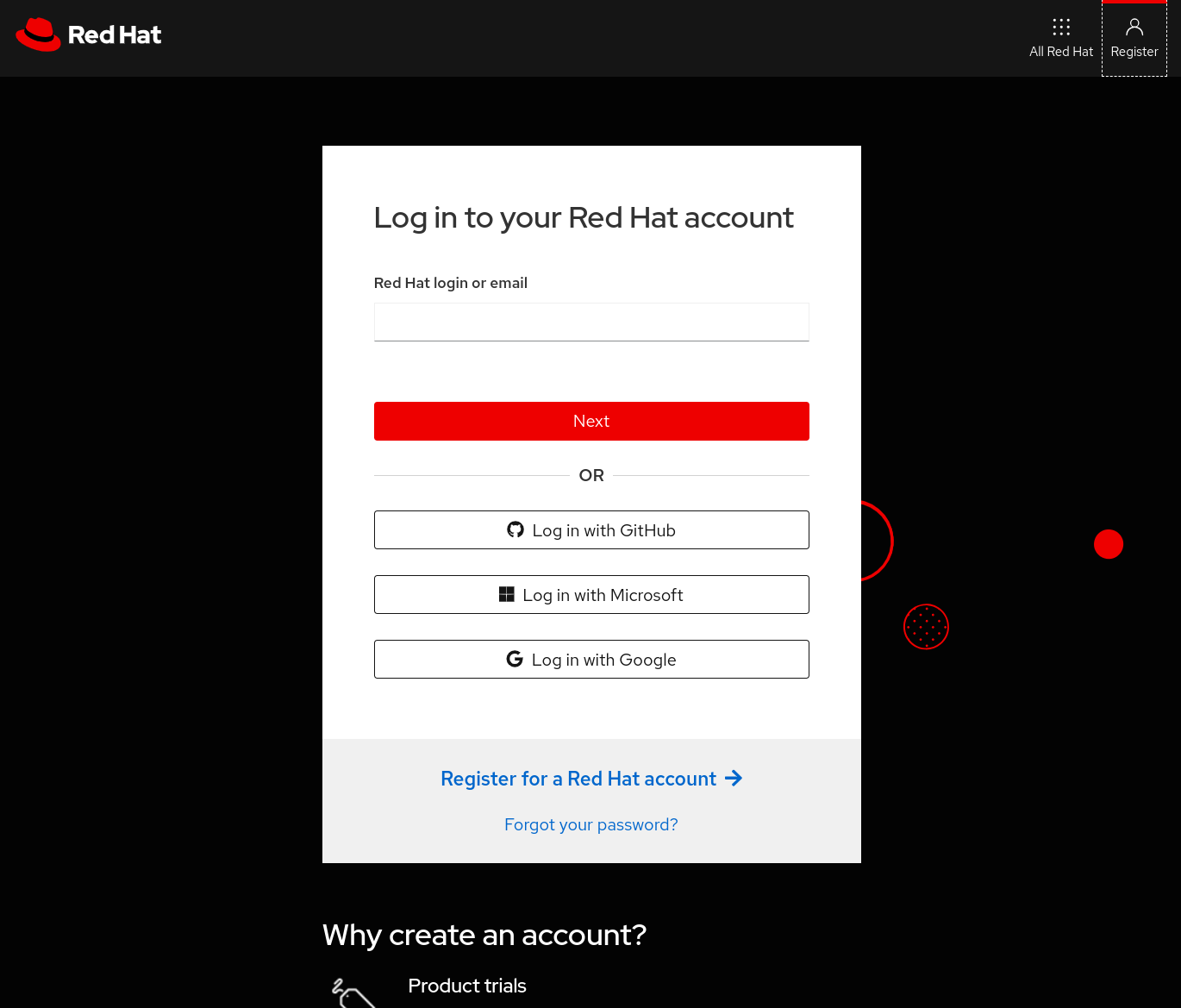 Register a red hat account